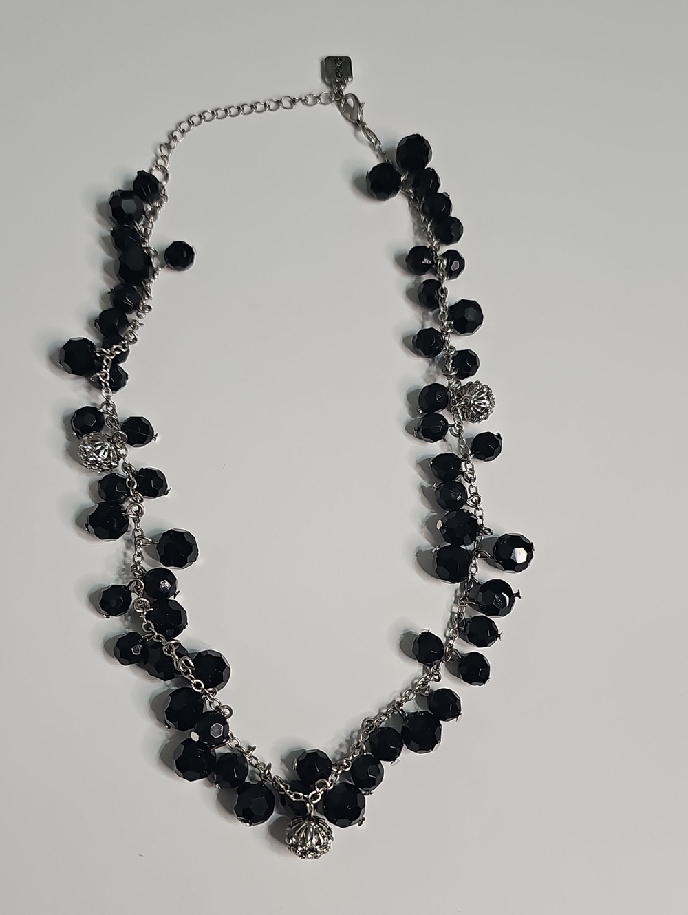 Chaps Black Faceted Bead Cluster Necklace with Silver Accents - Picture 1 of 3